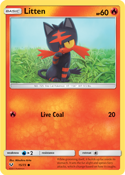 Common Pokémon card Litten 15/73 from Shining Legends expansion