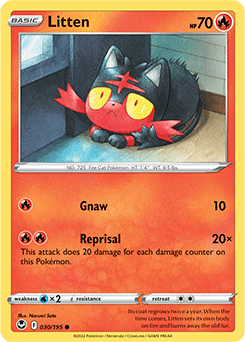 Common Pokémon card Litten 030/195 from Silver Tempest expansion