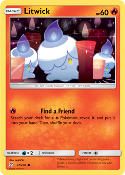 Common Pokémon card Litwick 27/236 from Unified Minds expansion