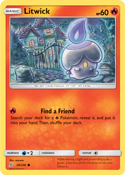 Common Pokémon card Litwick 28/236 from Unified Minds expansion