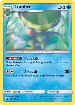 Uncommon Pokémon card Lombre 37/168 from Celestial Storm expansion