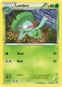 Uncommon Pokémon card Lombre 11/160 from Primal Clash expansion