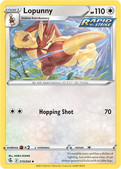 Uncommon Pokémon card Lopunny 213/264 from Fusion Strike expansion