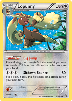 Rare Pokémon card Lopunny 85/106 from Flashfire expansion