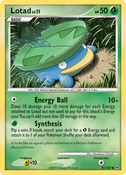 Common Pokémon card Lotad 81/127 from Platinuim expansion