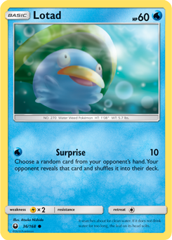 Common Pokémon card Lotad 36/168 from Celestial Storm expansion