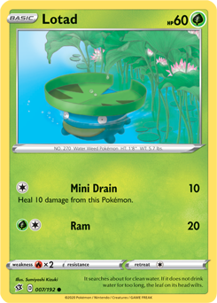 Common Pokémon card Lotad 7/192 from Rebel Clash expansion