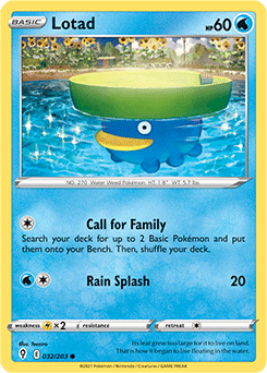 Common Pokémon card Lotad 32/203 from Evolving Skies expansion