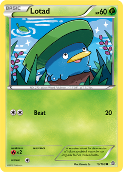 Common Pokémon card Lotad 10/160 from Primal Clash expansion