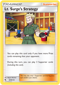 Uncommon Pokémon card Lt. Surge's Strategy 60/68 from Hidden Fates expansion