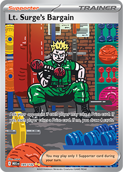 Special illustration rare Pokémon card Lt. Surge's Bargain 185/132 from Mega Evolution expansion