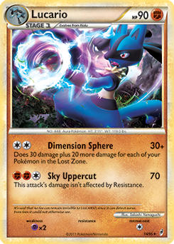 Rare holo Pokémon card Lucario 14/95 from Call of Legends expansion