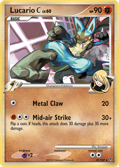Rare Pokémon card Lucario 31/147 from Supreme Victors expansion