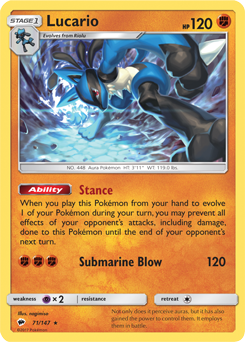 Lucario 71/147 Pokémon card from Burning Shadows for sale at best price