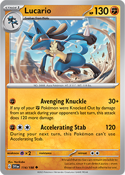 Uncommon Pokémon card Lucario 114/198 from Scarlet & Violet expansion