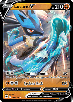 Ultra rare V Pokémon card Lucario V 078/189 from Astral Radiance expansion