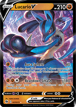 Ultra rare V Pokémon card Lucario V 027/073 from Champion s Path expansion
