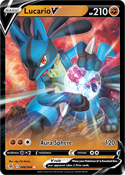 Ultra rare V Pokémon card Lucario V 146/264 from Fusion Strike expansion