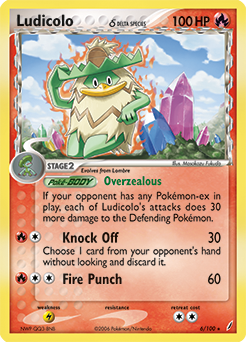 Rare Holo Pokémon card Ludicolo 6/100 from Ex Crystal Guardians expansion