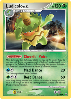 Rare Pokémon card Ludicolo 34/127 from Platinuim expansion