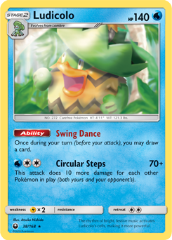 Rare holo Pokémon card Ludicolo 38/168 from Celestial Storm expansion