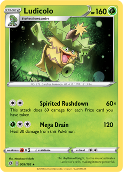 Rare Pokémon card Ludicolo 9/192 from Rebel Clash expansion