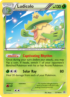 Rare holo Pokémon card Ludicolo 12/160 from Primal Clash expansion