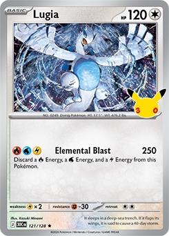 Rare Pokémon card Lugia 121/128 from 30th Celebration expansion