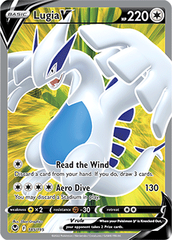 Full Art V Pokémon card Lugia V 185/195 from Silver Tempest expansion
