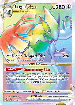Rainbow VSTAR Pokémon card Lugia VSTAR 202/195 from Silver Tempest expansion