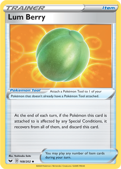 Uncommon Pokémon card Lum Berry 168/202 from Sword & Shield expansion