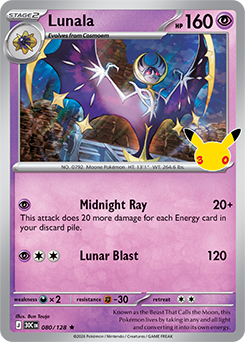 Rare Pokémon card Lunala 080/128 from 30th Celebration expansion