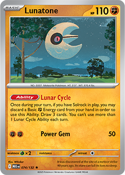Rare Pokémon card Lunatone 74/132 from Mega Evolution expansion