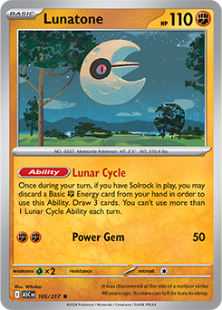 Rare Pokémon card Lunatone 105/217 from Ascended Heroes expansion