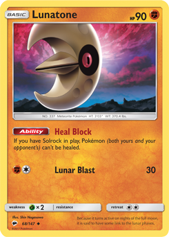 Lunatone 68/147 Pokémon card from Burning Shadows for sale at best price
