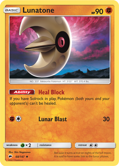 Uncommon Pokémon card Lunatone 68/147 from Burning Shadows expansion
