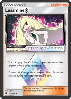 Prism Star Pokémon card Lusamine 182/214 from Lost Thunder expansion