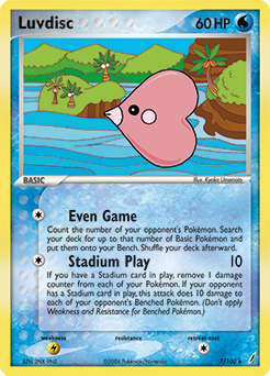 Rare Holo Pokémon card Luvdisc 7/100 from Ex Crystal Guardians expansion