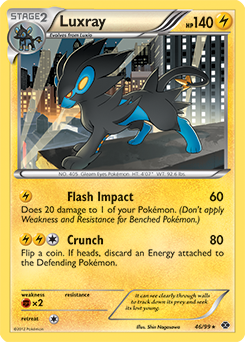 Rare holo Pokémon card Luxray 46/99 from Next Destinies expansion