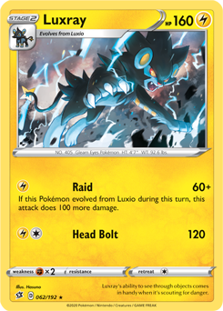 Luxray 62/192 Pokémon card from Rebel Clash for sale at best price