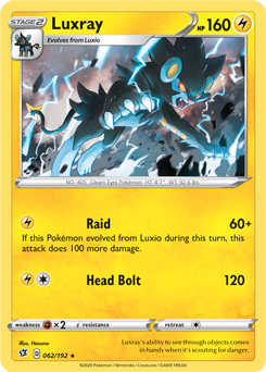 Rare Holo Pokémon card Luxray 62/192 from Rebel Clash expansion