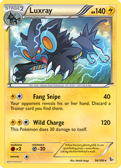 Rare Pokémon card Luxray 34/106 from Flashfire expansion