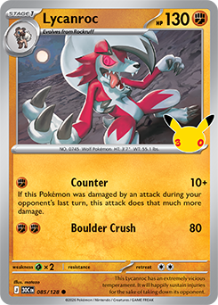 Common Pokémon card Lycanroc 085/128 from 30th Celebration expansion