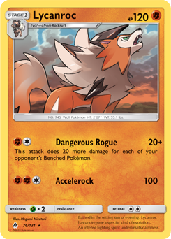Rare Pokémon card Lycanroc 76/131 from Forbidden Light expansion