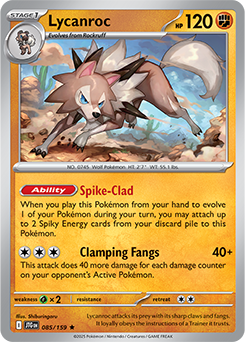 Rare Pokémon card Lycanroc 85/159 from Journey Together expansion
