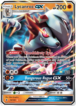Pokémon GX Pokémon card Lycanroc GX 74/145 from Guardians Rising expansion