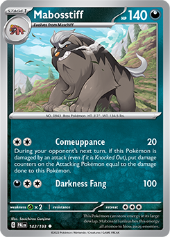 Uncommon Pokémon card Mabosstiff 143/193 from Paldea Evolved expansion
