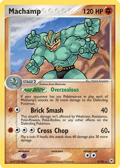 Rare Holo Pokémon card Machamp 9/101 from Ex Hidden Legends expansion