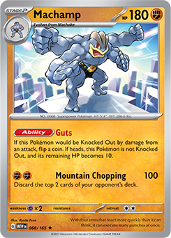 Rare Pokémon card Machamp 68/165 from 151 expansion