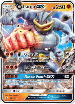Pokémon GX Pokémon card Machamp GX 64/147 from Burning Shadows expansion